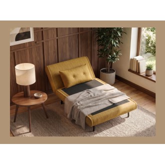 Fauteuil PRESTO jaune moutarde convertible en mode lit avec le dossier relevé