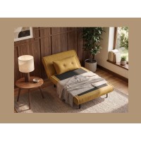 Fauteuil PRESTO jaune moutarde convertible en mode lit avec le dossier relevé