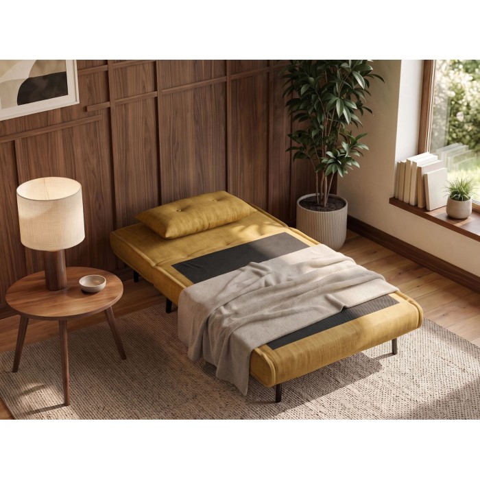 Fauteuil PRESTO jaune moutarde convertible en mode lit