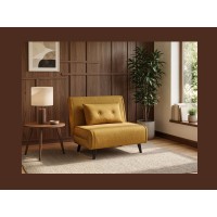 Fauteuil PRESTO jaune moutarde convertible vu de face et éloignée