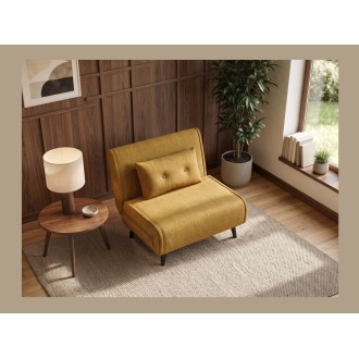 Fauteuil PRESTO jaune moutarde convertible vu de côté et éloignée