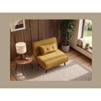 Fauteuil PRESTO jaune moutarde convertible vu de côté et éloignée