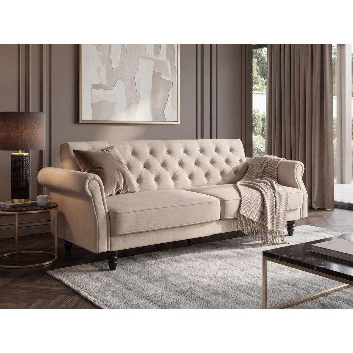 Canapé MILES 3 places beige champagne convertible en situation