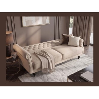 Canapé MILES 3 places beige champagne convertible en mode lit
