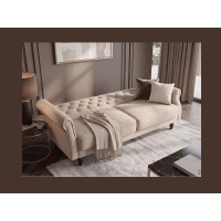 Canapé MILES 3 places beige champagne convertible en mode lit