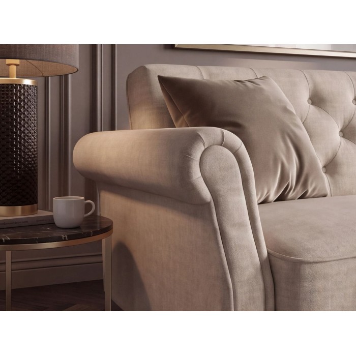 Zoom sur l'un des accoudoirs du canapé MILES 3 places beige champagne convertible