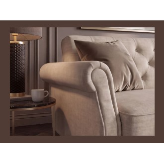 Zoom sur l'un des accoudoirs du canapé MILES 3 places beige champagne convertible