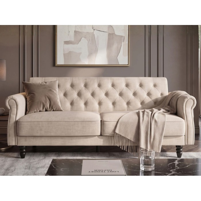 Canapé MILES 3 places beige champagne convertible vu de face