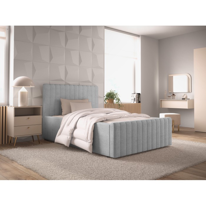 Bett mit Bettkasten ELORIA 120x200 hellgrau mit Lattenrost zum Anheben
