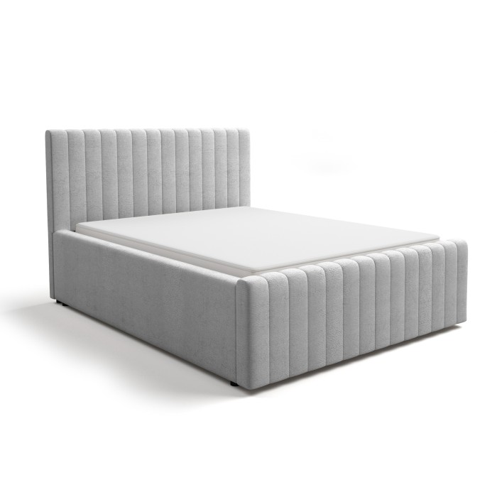 Lit double ELORIA 140x200 gris clair avec tête de lit capitonnée