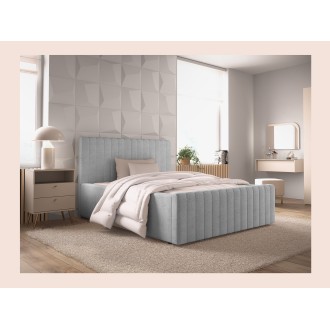 Lit double ELORIA 140x200 gris clair avec tête de lit capitonnée