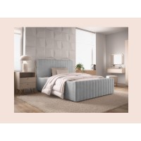 Lit double ELORIA 140x200 gris clair avec tête de lit capitonnée