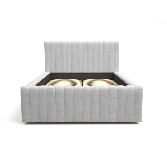 Lit ELORIA 140x200 gris clair avec tête de lit capitonnée et sommier inclus