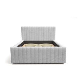 Lit ELORIA 140x200 gris clair avec tête de lit capitonnée et sommier inclus