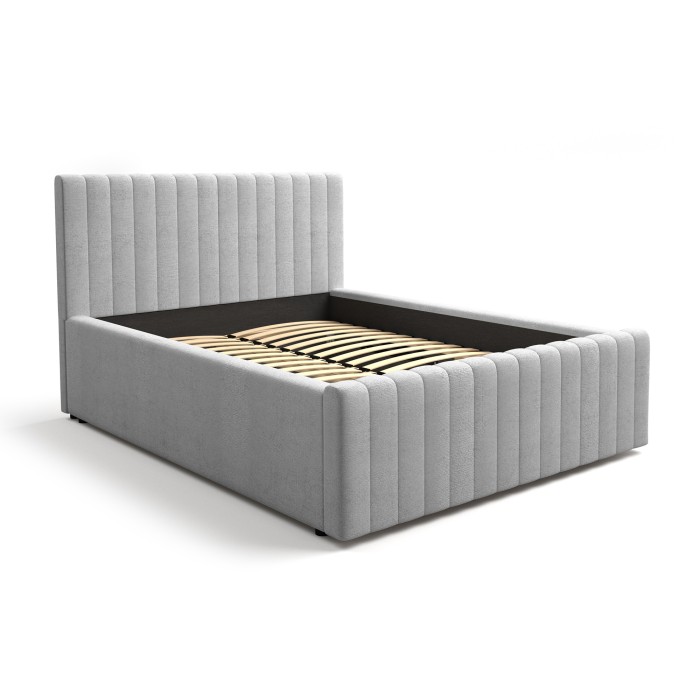 Lit ELORIA 140x200 gris clair avec tête de lit capitonnée et sommier inclus