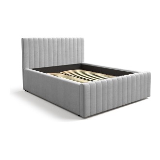Lit ELORIA 140x200 gris clair avec tête de lit capitonnée et sommier inclus