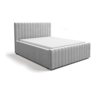 Lit ELORIA 140x200 gris clair avec tête de lit capitonnée et sommier inclus