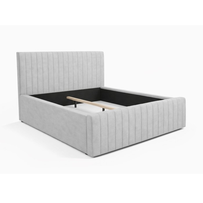 Lit double ELORIA 160x200 gris clair avec tête de lit capitonnée