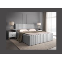 Lit double ELORIA 160x200 gris clair avec tête de lit capitonnée