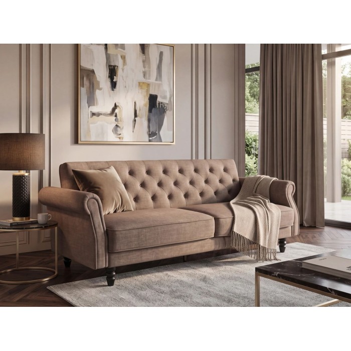 Canapé MILES 3 places beige foncé convertible vu éloignée