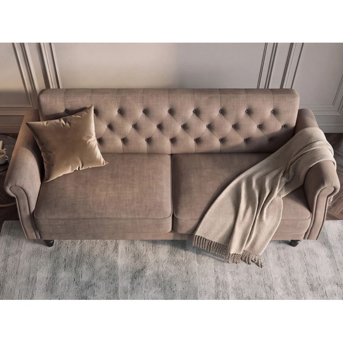 Canapé MILES 3 places beige foncé convertible vu de haut