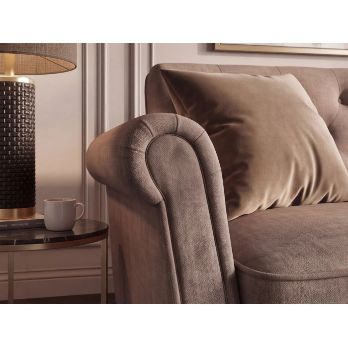 Zoom sur l'accoudoir du canapé MILES 3 places beige foncé convertible