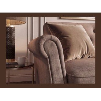 Zoom sur l'accoudoir du canapé MILES 3 places beige foncé convertible