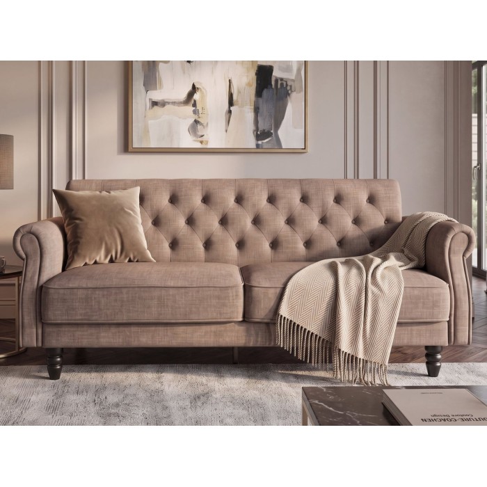 Canapé MILES 3 places beige foncé convertible vu de face
