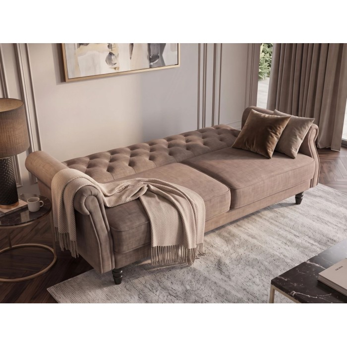 Canapé MILES 3 places beige foncé convertible en mode lit