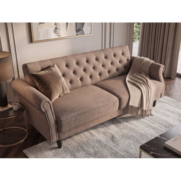 Canapé MILES 3 places beige foncé convertible mis en situation