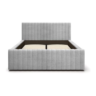 Lit ELORIA 160x200 gris clair avec tête de lit capitonnée et sommier inclus