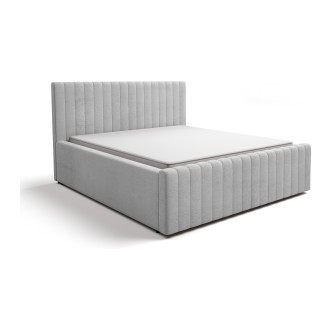 Lit ELORIA 160x200 gris clair avec tête de lit capitonnée et sommier inclus