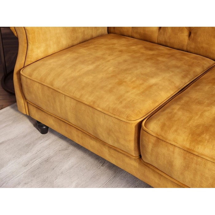 Zoom sur l'assise du canapé MILES 3 places jaune moutarde convertible