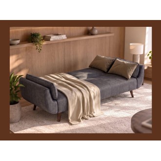 Canapé DANNA 3 place gris foncé convertible en mode lit avec des accessoires