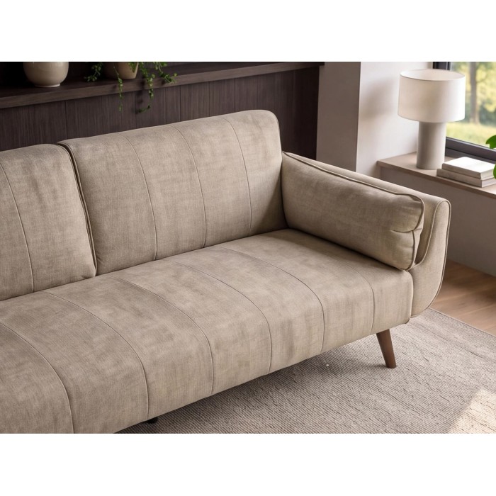 Zoom sur l'assise du canapé DANNA 3 places beige champagne convertible