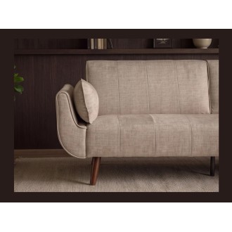 Zoom sur l'un des accoudoirs du canapé DANNA 3 places beige champagne convertible