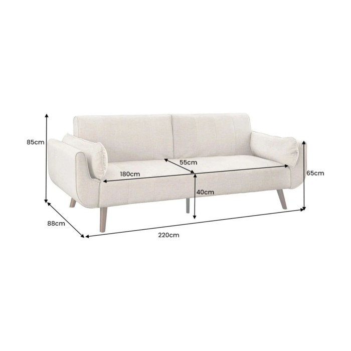 Canapé DANNA 3 places beige champagne convertible dimensions