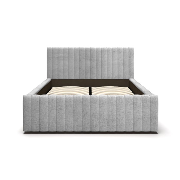 Lit ELORIA 180x200 gris clair avec tête de lit capitonnée et sommier inclus