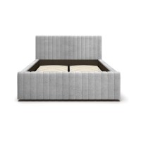 Lit ELORIA 180x200 gris clair avec tête de lit capitonnée et sommier inclus