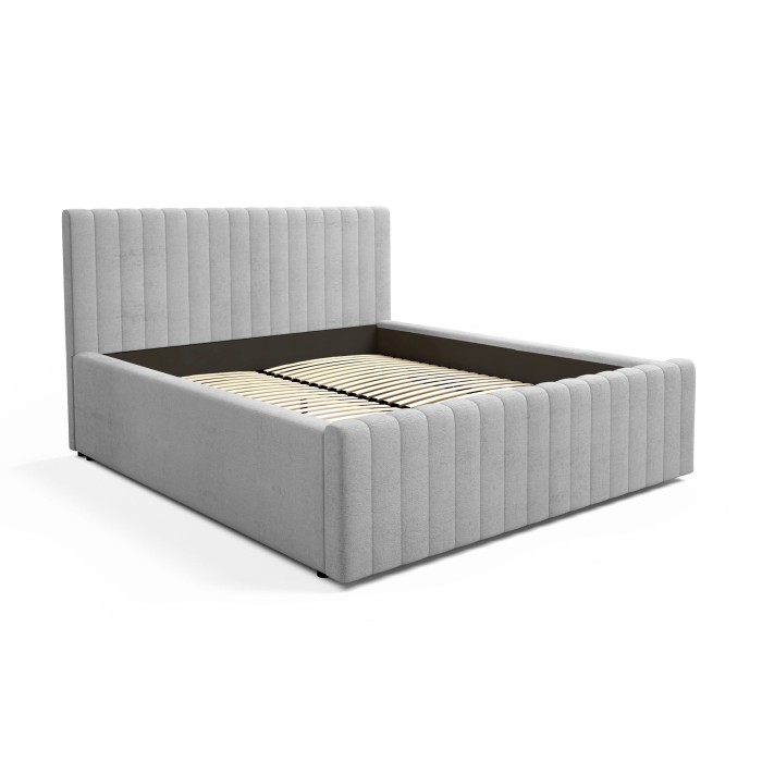 Lit ELORIA 180x200 gris clair avec tête de lit capitonnée et sommier inclus