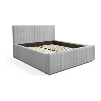 Lit ELORIA 180x200 gris clair avec tête de lit capitonnée et sommier inclus