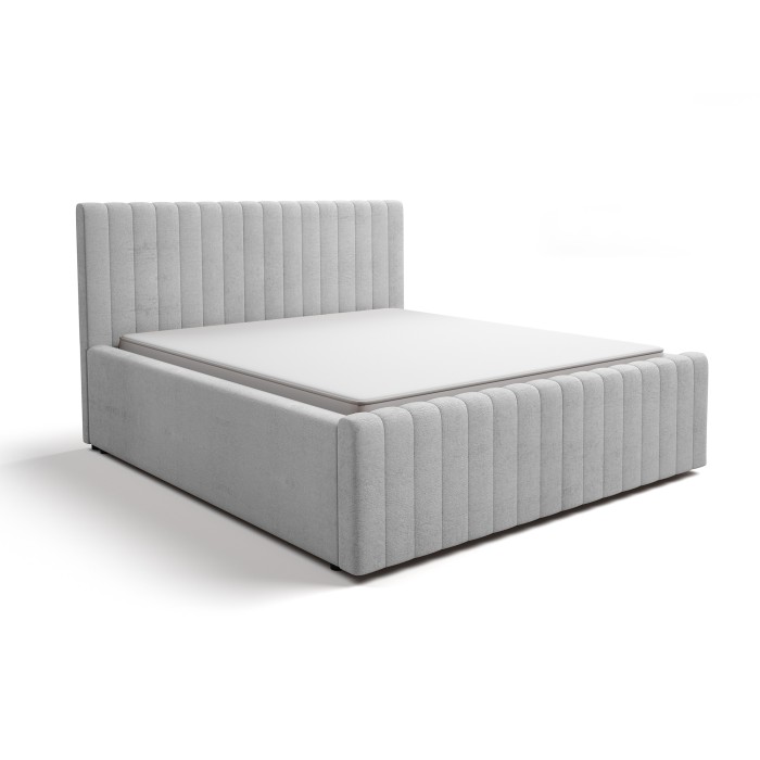 Lit ELORIA 180x200 gris clair avec tête de lit capitonnée et sommier inclus
