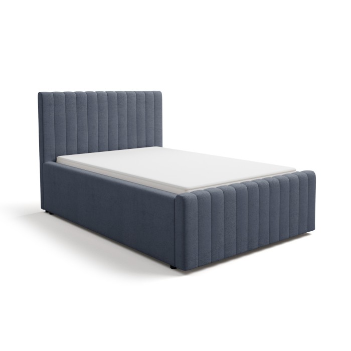 Lit simple ELORIA 120x200 bleu ardoise avec tête de lit capitonnée