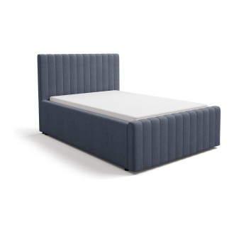 Lit simple ELORIA 120x200 bleu ardoise avec tête de lit capitonnée