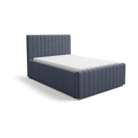 Lit simple ELORIA 120x200 bleu ardoise avec tête de lit capitonnée