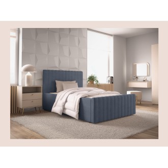 Lit simple ELORIA 120x200 bleu ardoise avec tête de lit capitonnée