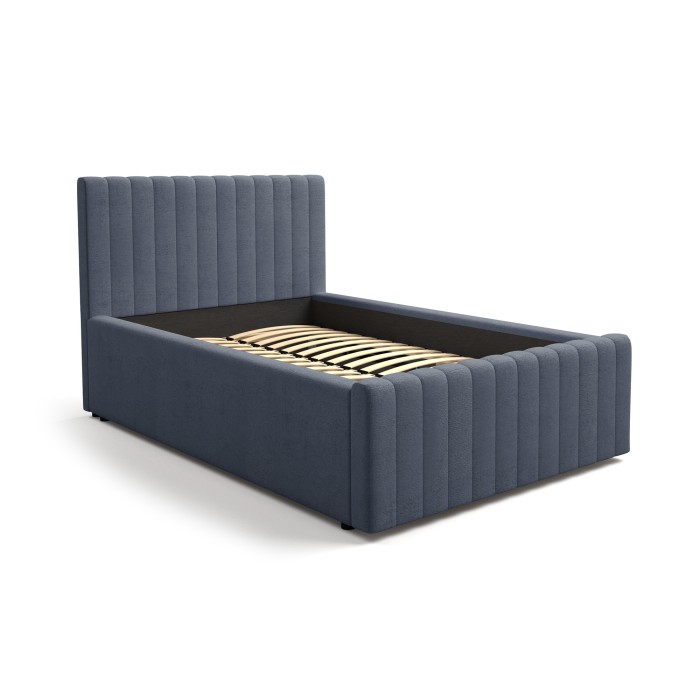 Lit simple ELORIA 120x200 bleu ardoise avec tête de lit capitonnée