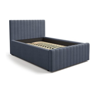 Lit simple ELORIA 120x200 bleu ardoise avec tête de lit capitonnée