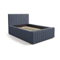 Lit simple ELORIA 120x200 bleu ardoise avec tête de lit capitonnée