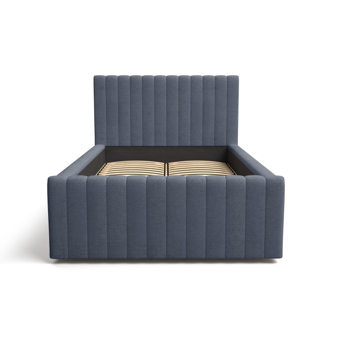 Lit simple ELORIA 120x200 bleu ardoise avec tête de lit capitonnée